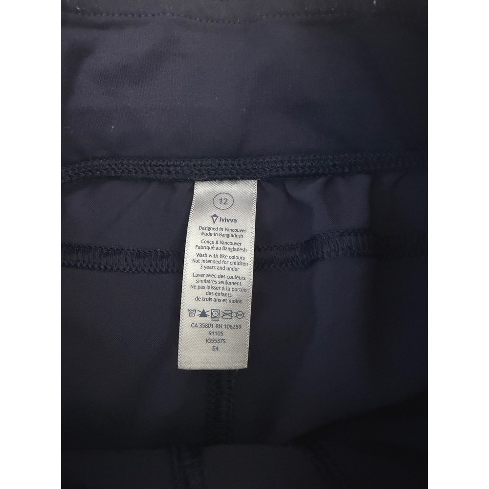 Ivivva Lululemon Girls Navy Blue Pleated Side Snap Button Jogger Pants Size 12 - Picture 5 of 6